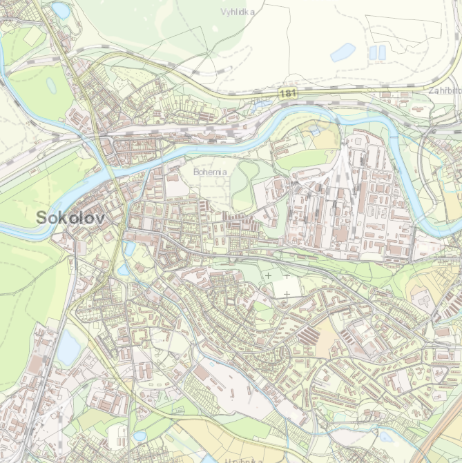 Mapová kompozice obsahující data ÚKM za území Karlovarského kraje nad podkladovou mapou